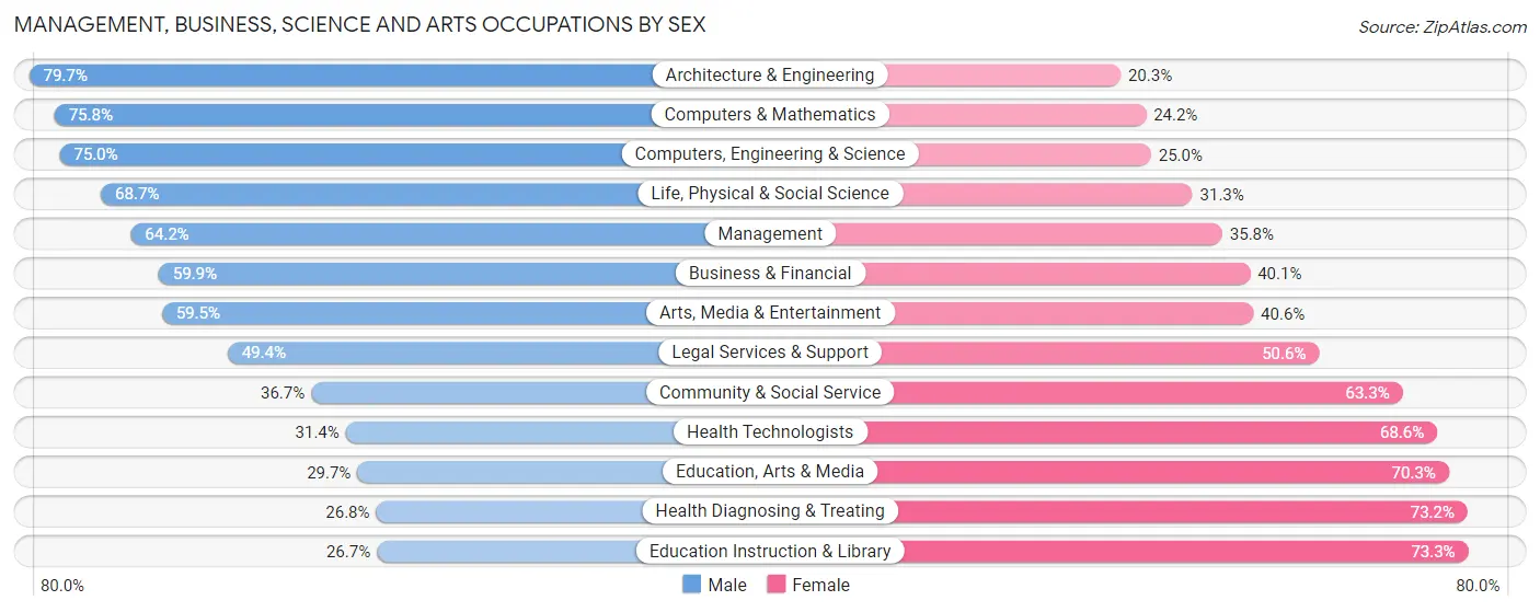 Management, Business, Science and Arts Occupations by Sex in Zip Code 19803