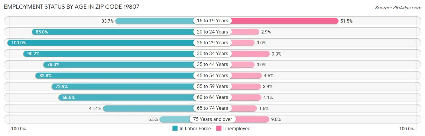 Employment Status by Age in Zip Code 19807