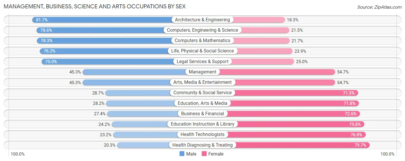 Management, Business, Science and Arts Occupations by Sex in Zip Code 19901