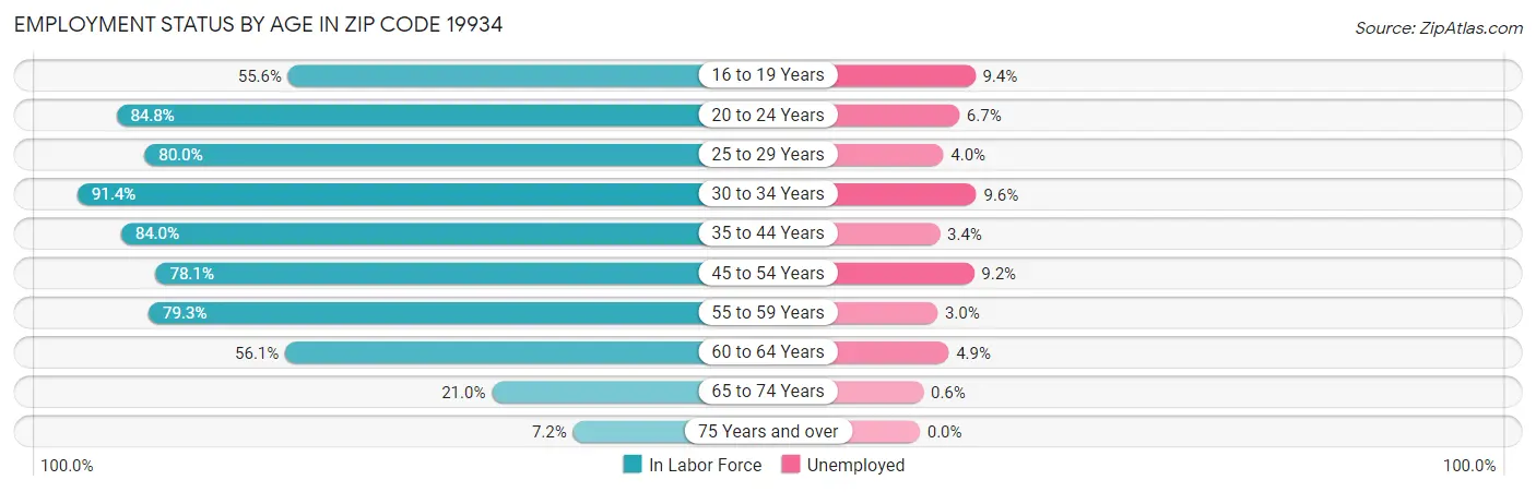 Employment Status by Age in Zip Code 19934