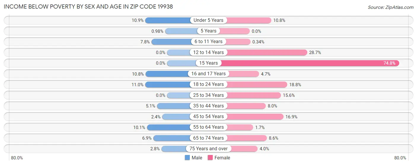 Income Below Poverty by Sex and Age in Zip Code 19938