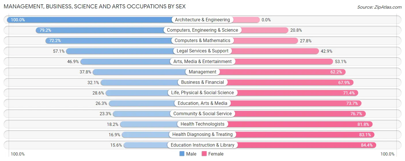 Management, Business, Science and Arts Occupations by Sex in Zip Code 19939