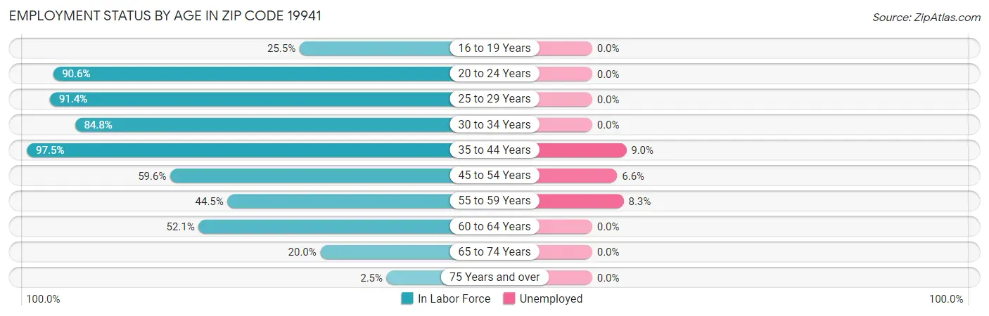 Employment Status by Age in Zip Code 19941