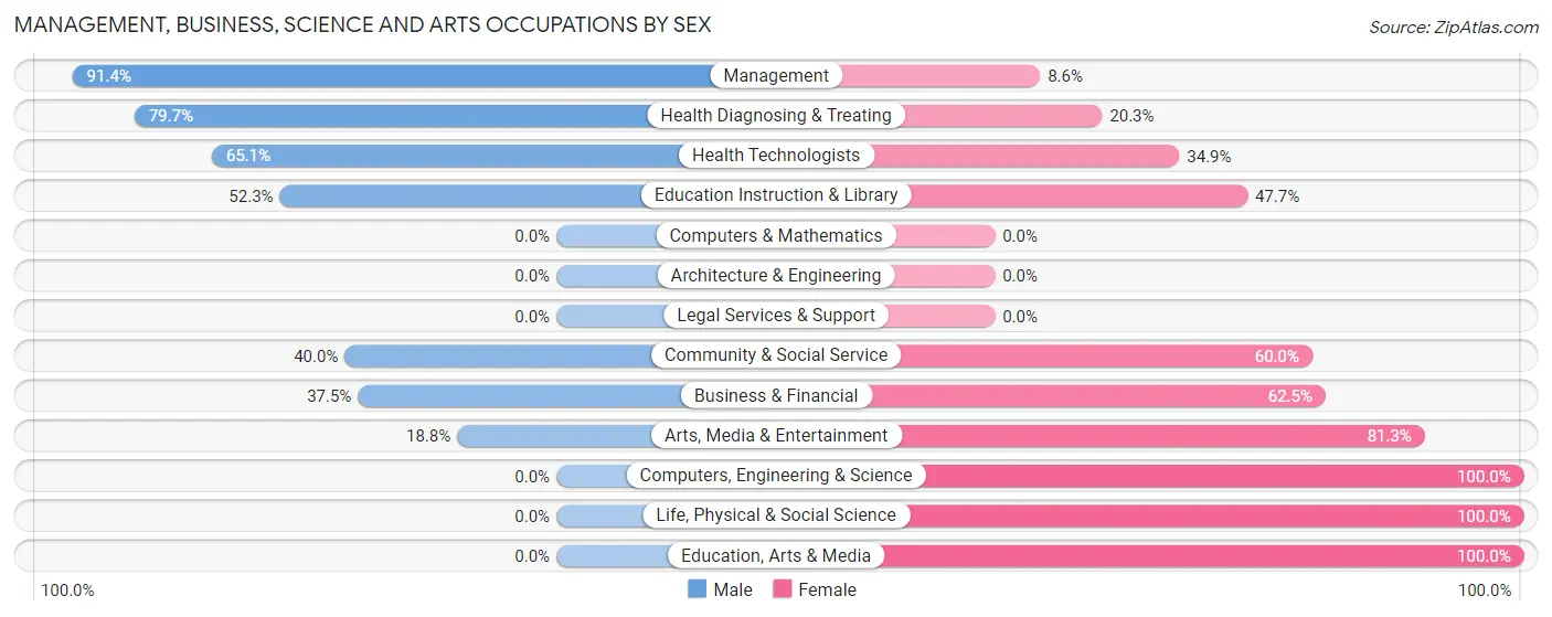 Management, Business, Science and Arts Occupations by Sex in Zip Code 19951