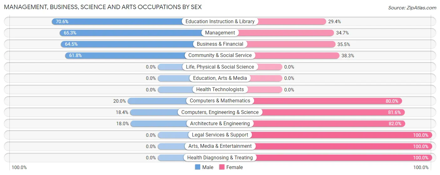 Management, Business, Science and Arts Occupations by Sex in Zip Code 19953