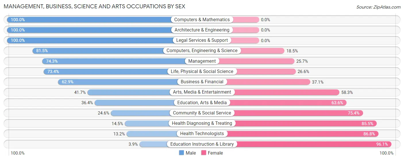 Management, Business, Science and Arts Occupations by Sex in Zip Code 19956