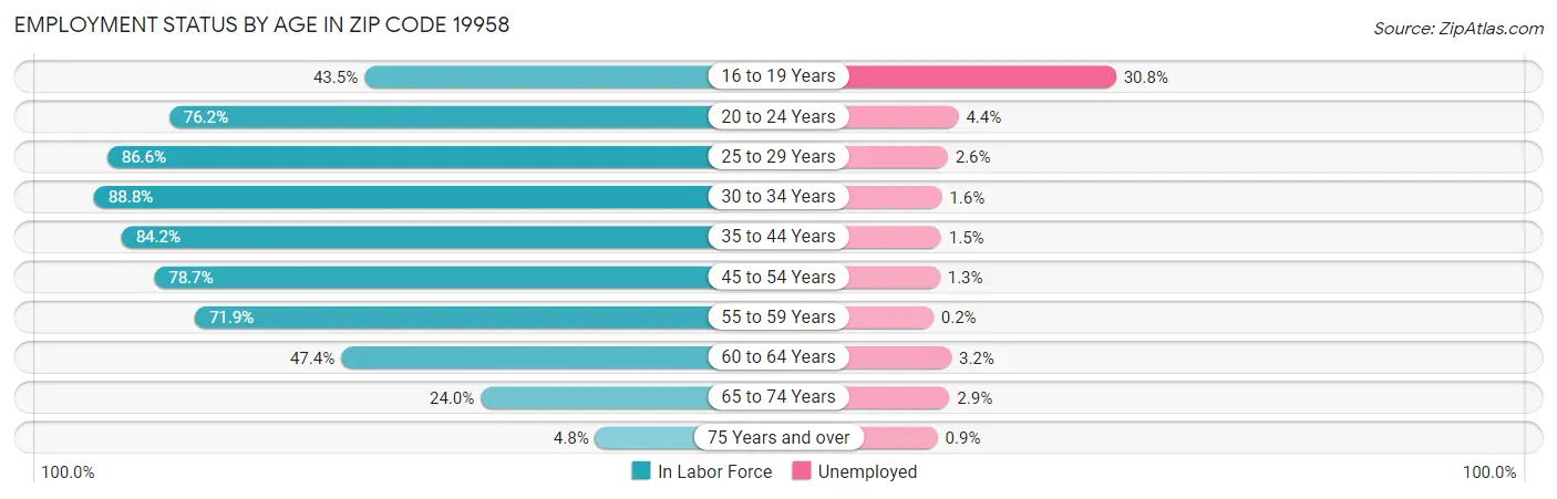 Employment Status by Age in Zip Code 19958
