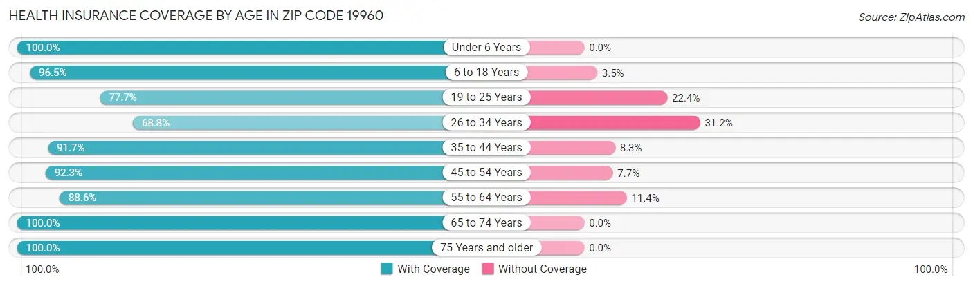 Health Insurance Coverage by Age in Zip Code 19960
