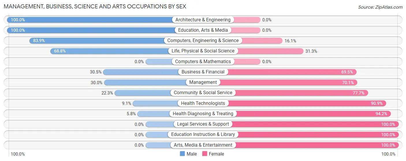 Management, Business, Science and Arts Occupations by Sex in Zip Code 19960