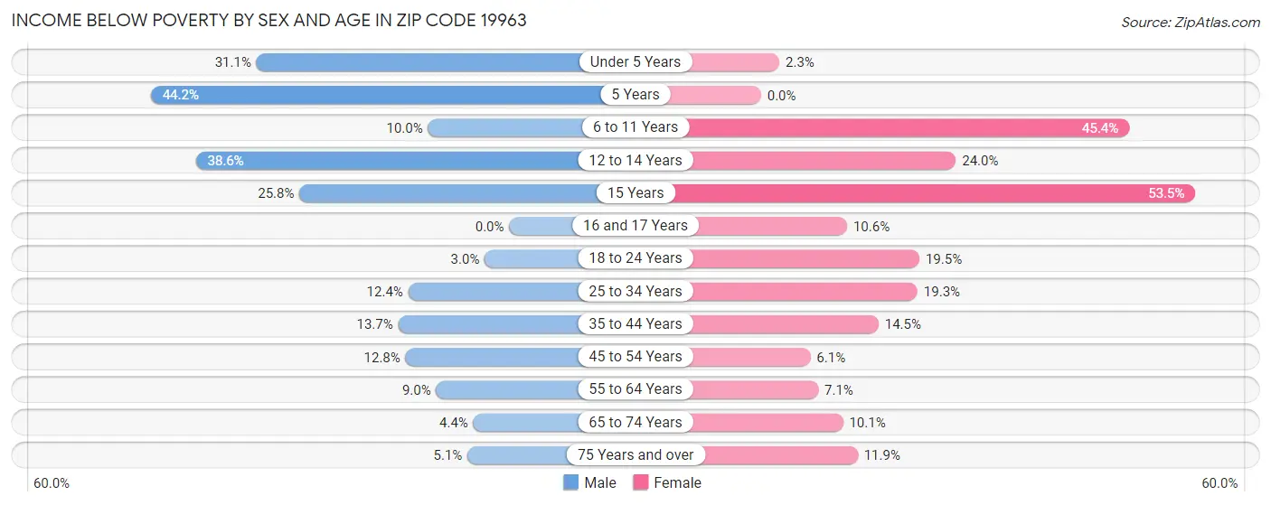 Income Below Poverty by Sex and Age in Zip Code 19963