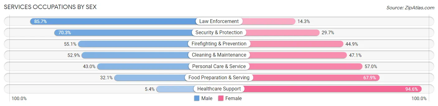 Services Occupations by Sex in Zip Code 19963
