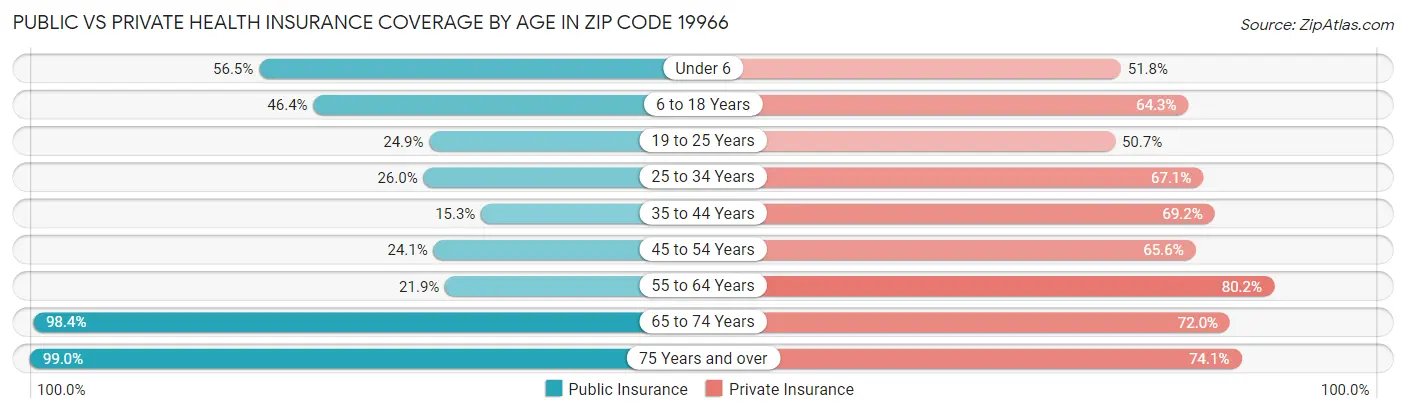Public vs Private Health Insurance Coverage by Age in Zip Code 19966