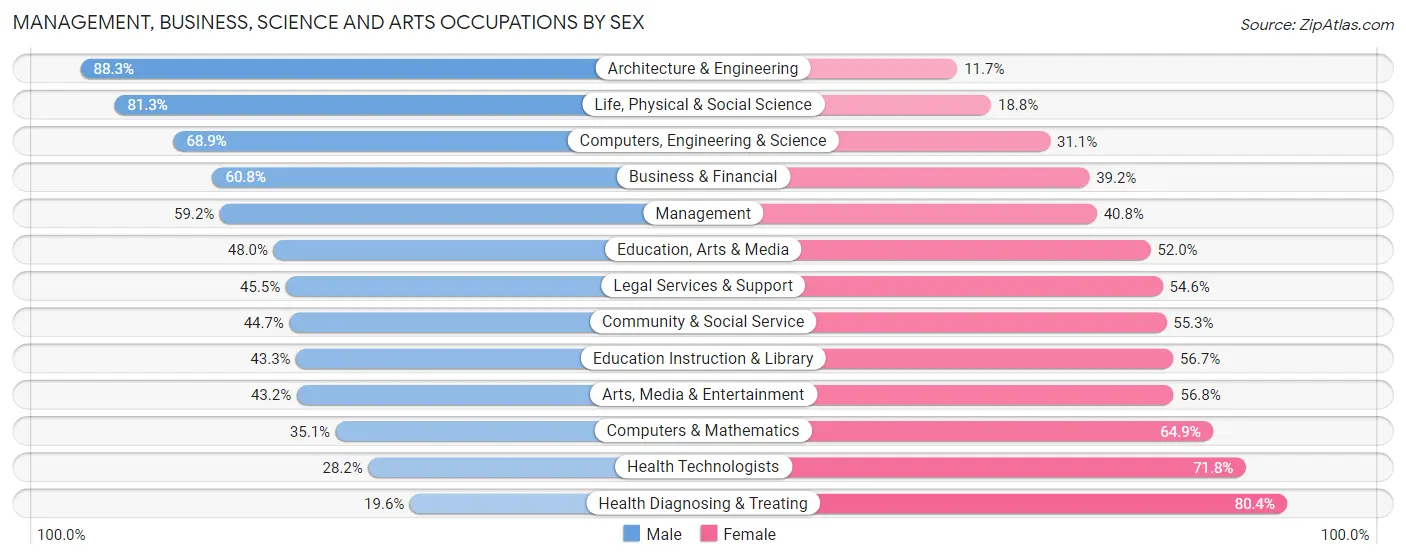 Management, Business, Science and Arts Occupations by Sex in Zip Code 19975