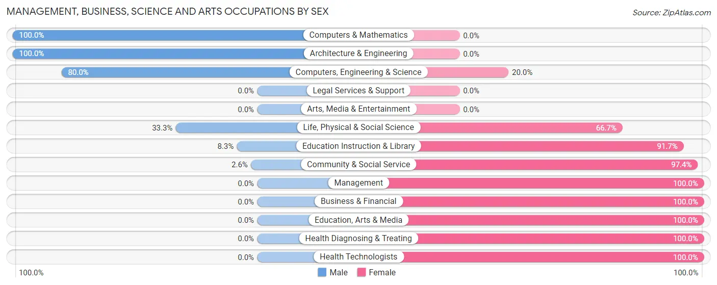 Management, Business, Science and Arts Occupations by Sex in Zip Code 19979