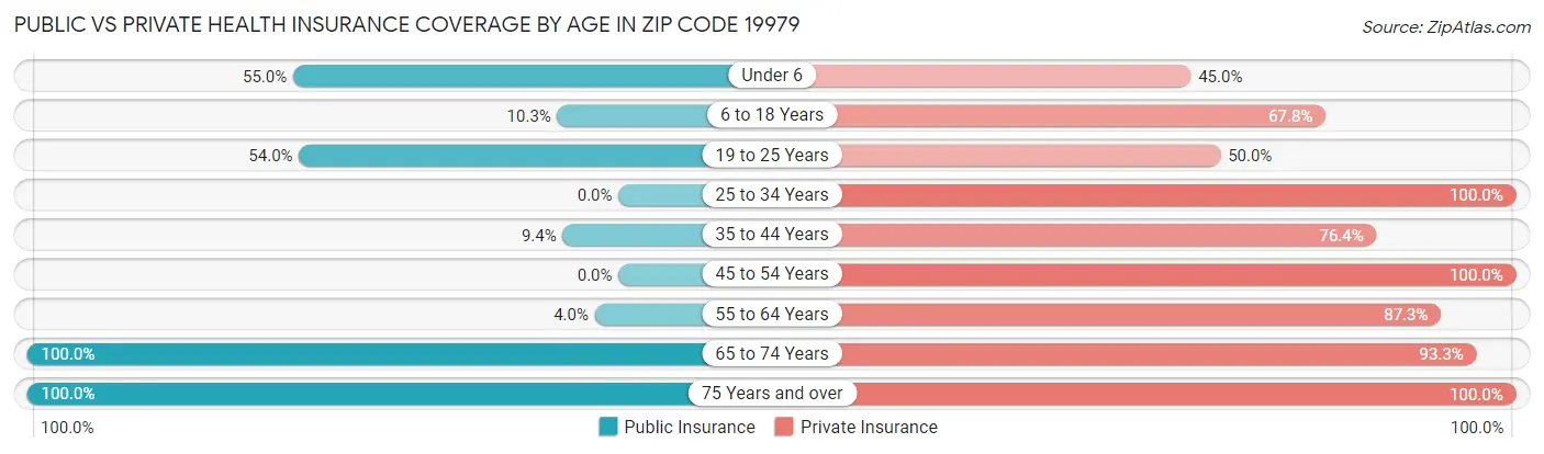 Public vs Private Health Insurance Coverage by Age in Zip Code 19979