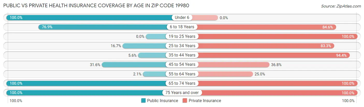 Public vs Private Health Insurance Coverage by Age in Zip Code 19980