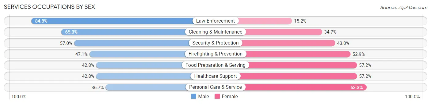 Services Occupations by Sex in Zip Code 20012