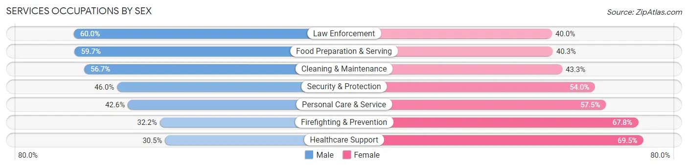 Services Occupations by Sex in Zip Code 20017