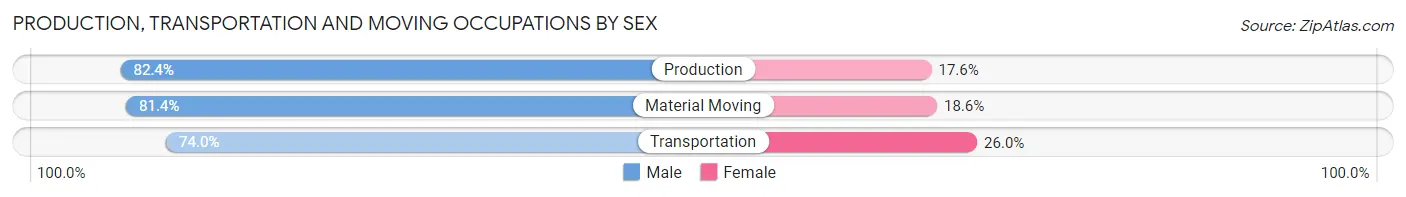 Production, Transportation and Moving Occupations by Sex in Zip Code 20020