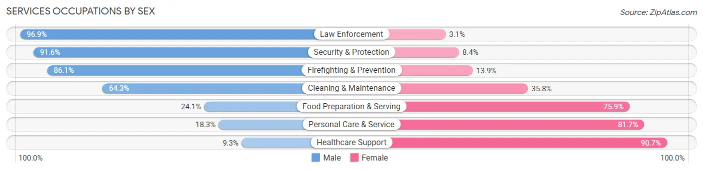 Services Occupations by Sex in Zip Code 20105
