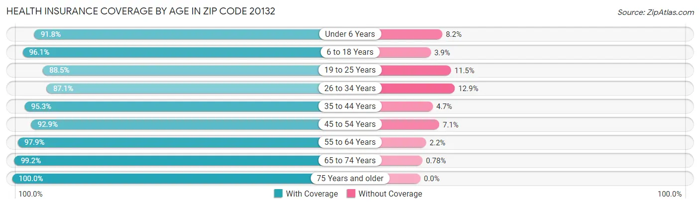 Health Insurance Coverage by Age in Zip Code 20132