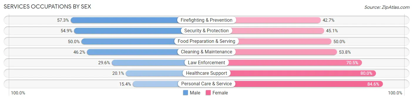 Services Occupations by Sex in Zip Code 20164