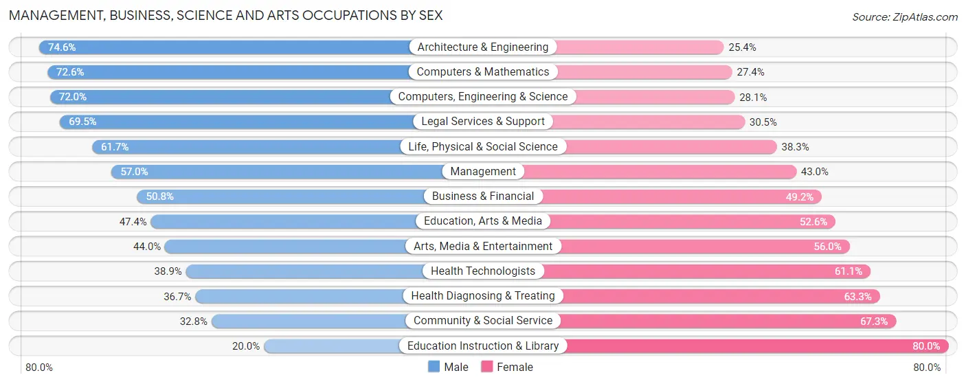 Management, Business, Science and Arts Occupations by Sex in Zip Code 20165