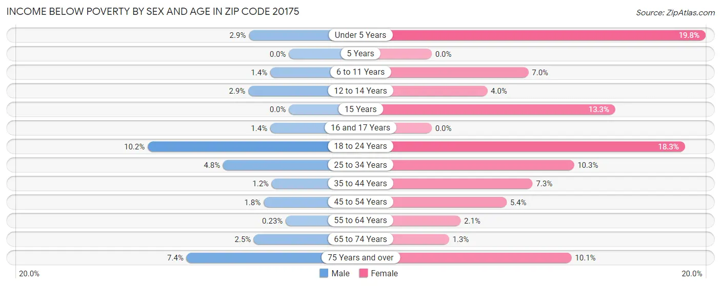 Income Below Poverty by Sex and Age in Zip Code 20175