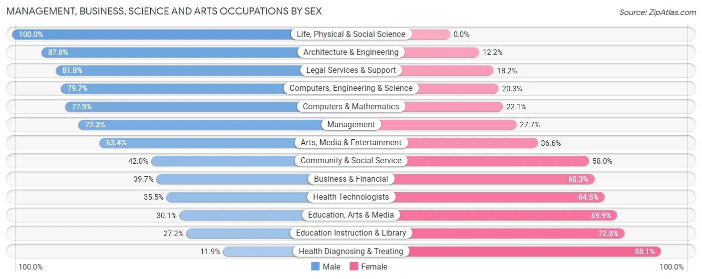Management, Business, Science and Arts Occupations by Sex in Zip Code 20181