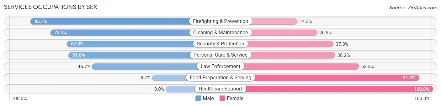 Services Occupations by Sex in Zip Code 20181