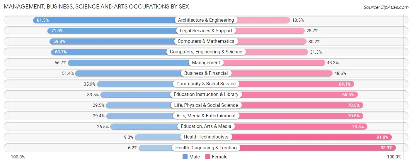 Management, Business, Science and Arts Occupations by Sex in Zip Code 20190