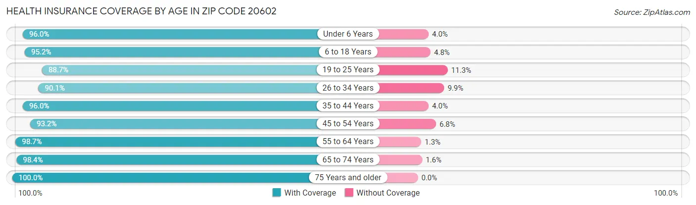 Health Insurance Coverage by Age in Zip Code 20602