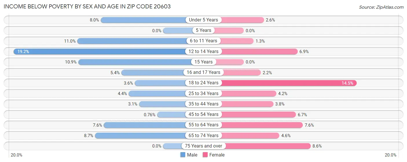 Income Below Poverty by Sex and Age in Zip Code 20603