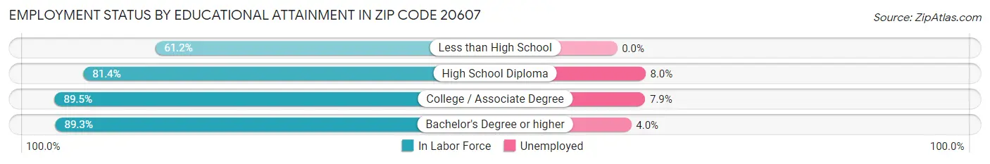 Employment Status by Educational Attainment in Zip Code 20607