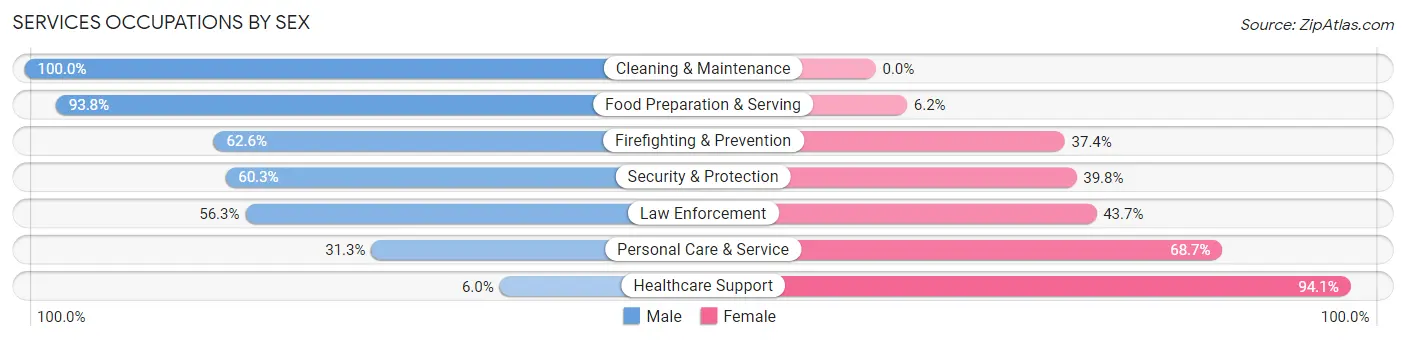 Services Occupations by Sex in Zip Code 20607