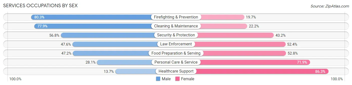 Services Occupations by Sex in Zip Code 20613