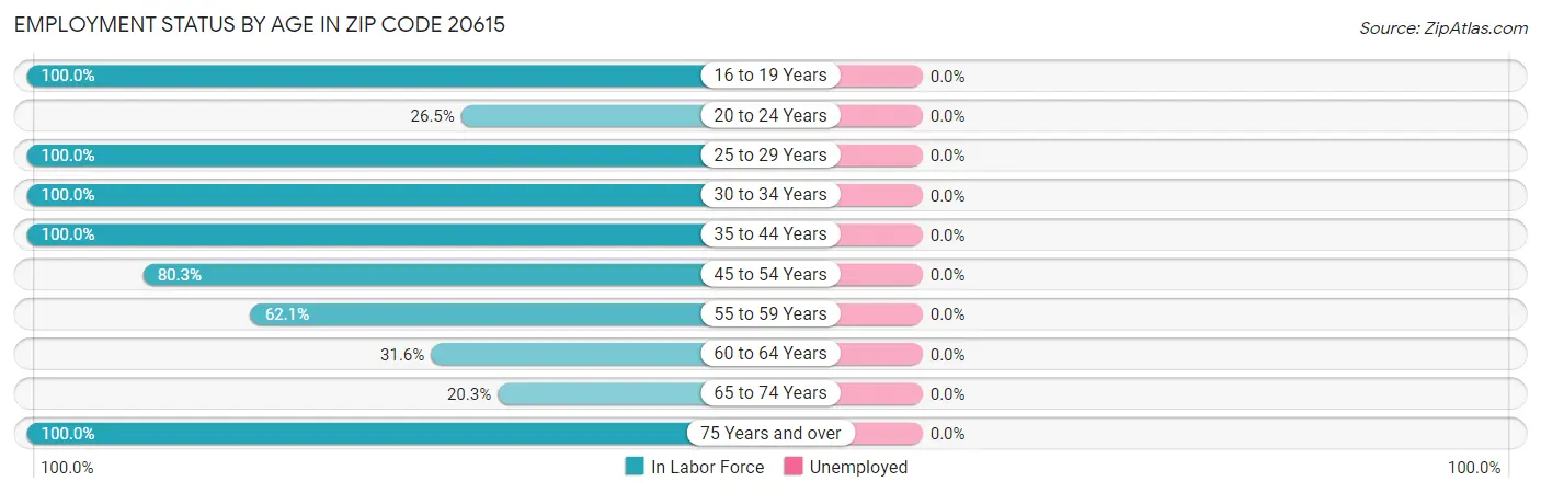 Employment Status by Age in Zip Code 20615