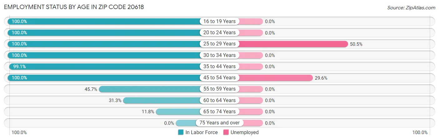 Employment Status by Age in Zip Code 20618