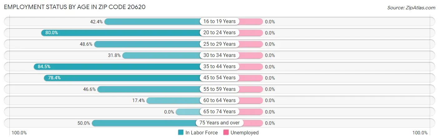 Employment Status by Age in Zip Code 20620