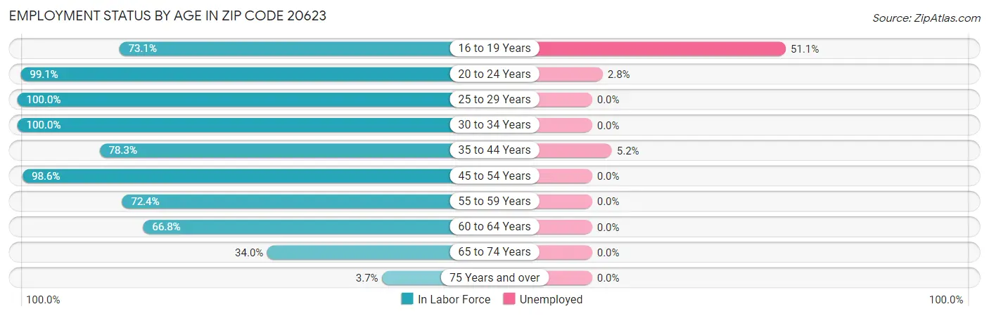 Employment Status by Age in Zip Code 20623