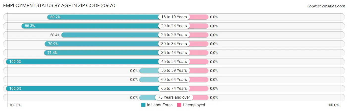Employment Status by Age in Zip Code 20670