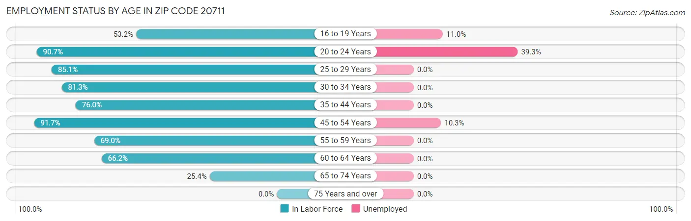 Employment Status by Age in Zip Code 20711