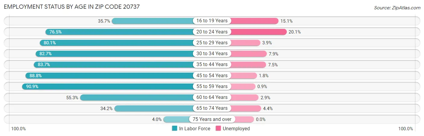 Employment Status by Age in Zip Code 20737
