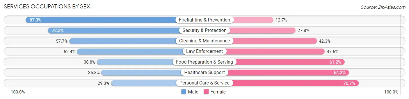 Services Occupations by Sex in Zip Code 20740