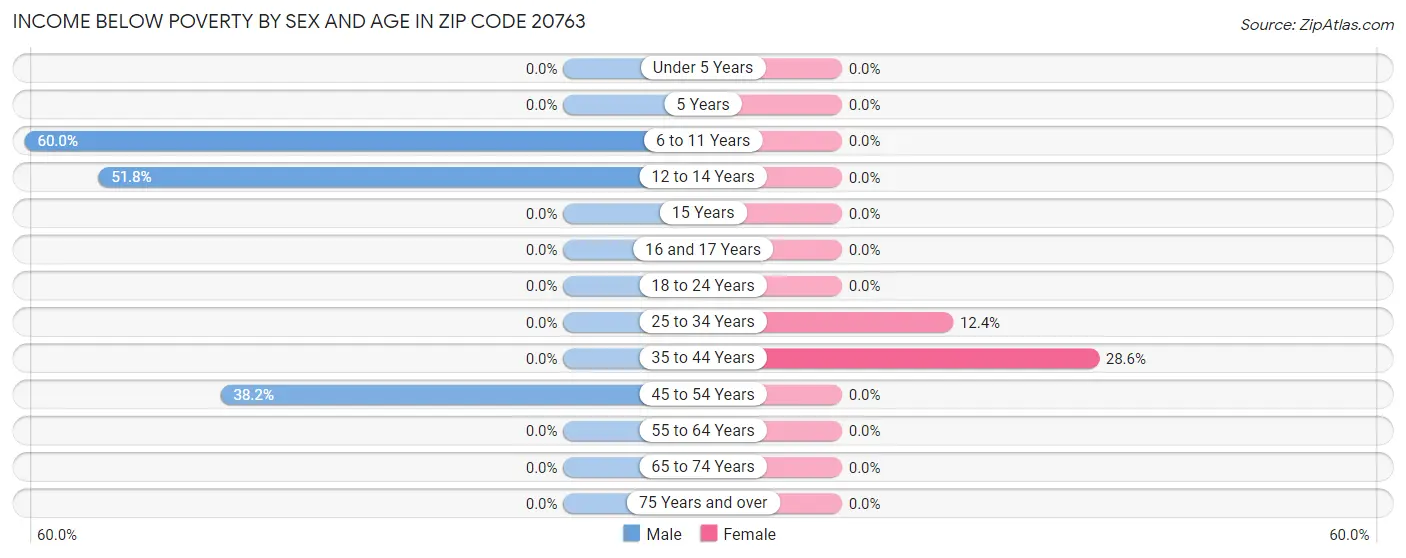 Income Below Poverty by Sex and Age in Zip Code 20763