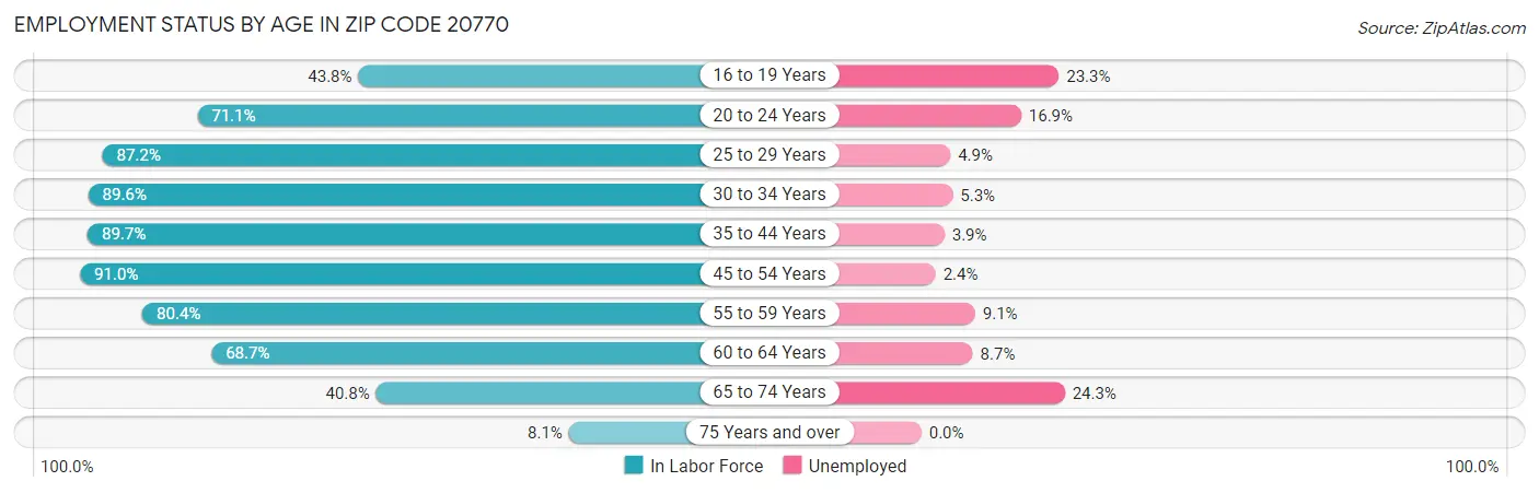 Employment Status by Age in Zip Code 20770
