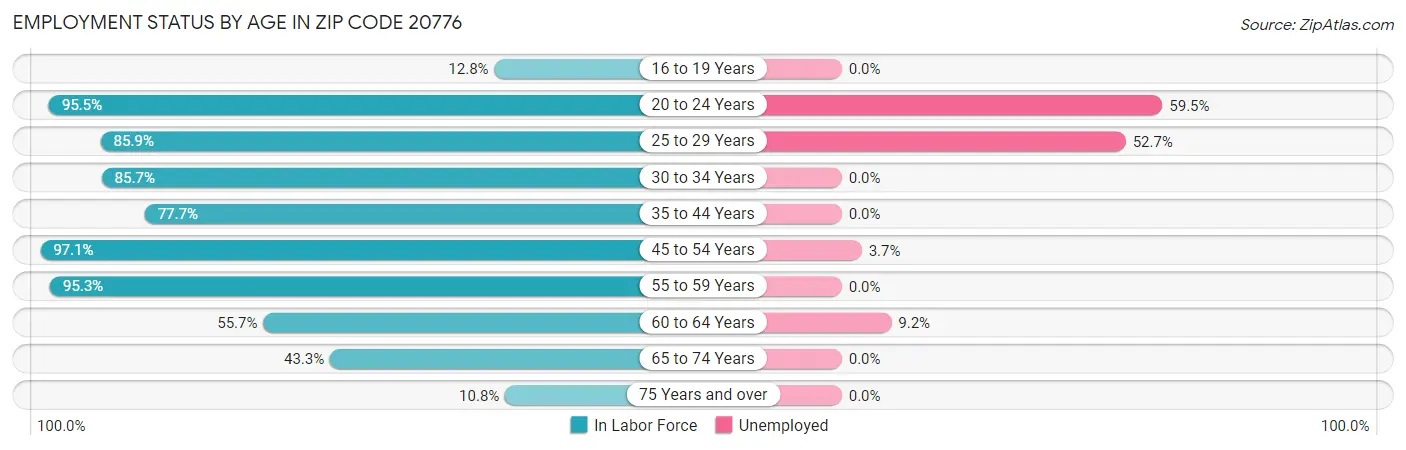 Employment Status by Age in Zip Code 20776