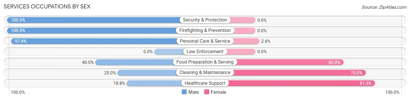 Services Occupations by Sex in Zip Code 20776