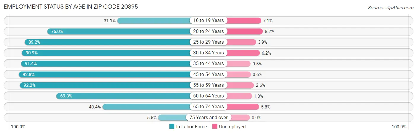 Employment Status by Age in Zip Code 20895