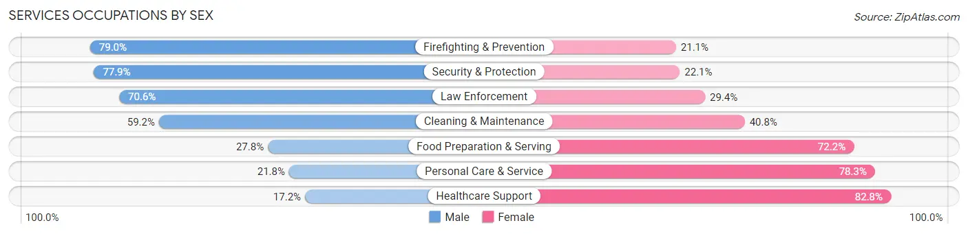 Services Occupations by Sex in Zip Code 20912